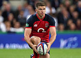 Owen Farrell lines up a kick during the England v Italy warm up match in Newcastle