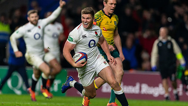 Owen Farrell runs in to score a try for England v Australia