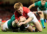 Rhys Patchell scores a try for Wales v Ireland in World Cup warm up match in Cardiff