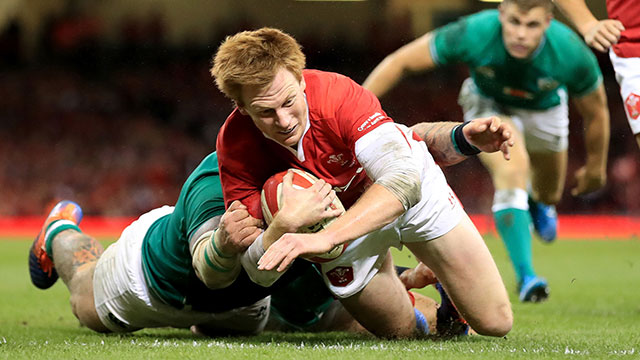 Rhys Patchell scores a try for Wales v Ireland in World Cup warm up match in Cardiff