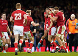 Rhys Priestland is congratulated by team mates after kicking a winning penalty for Wales v Australia in 2021 autumn internationals