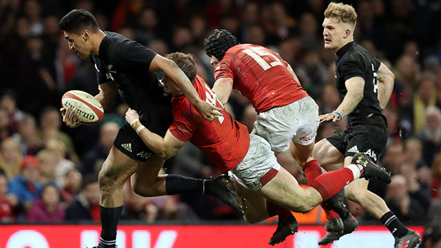 Rieko Ioane scores his second try for New Zealand against Wales