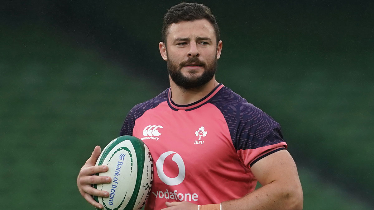 Robbie Henshaw at Ireland training session before England match during 2023 Summer Internationals