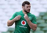 Robbie Henshaw during an Ireland training session in 2019 Six Nations