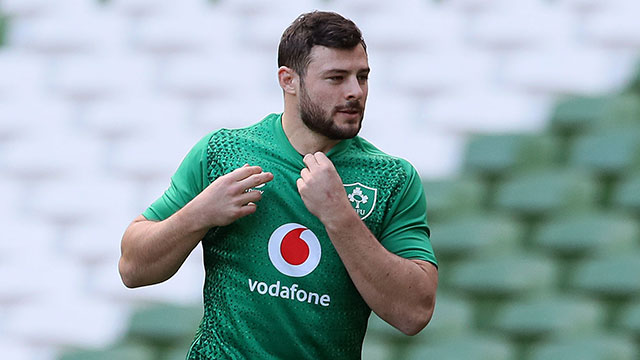 Robbie Henshaw during an Ireland training session in 2019 Six Nations