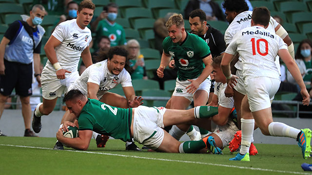 Ronan Kelleher scores a try for Ireland v USA in summer series