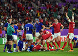 Ross Moriarty scores a try for Wales v France in World Cup quarter final