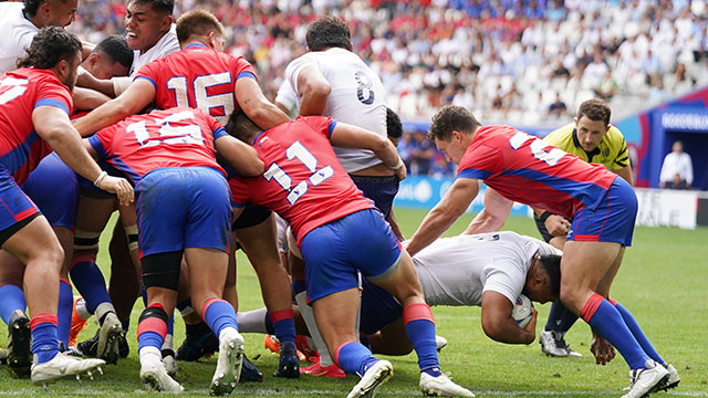 Sama Malolo scores a try for Samoa v Chile in 2023 Rugby World Cup