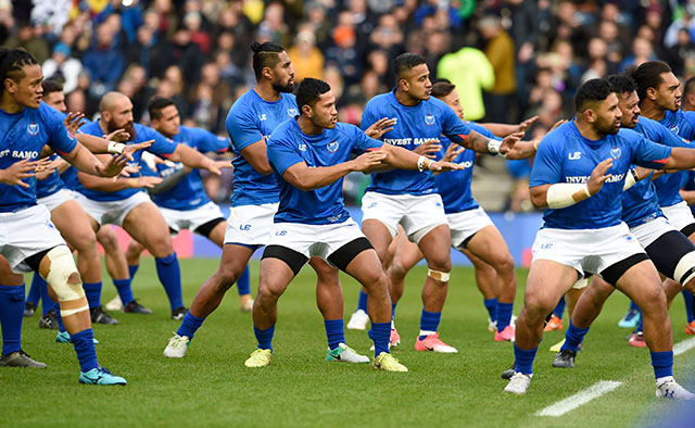 Samoa rugby team perform Siva Tau before a match