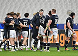 Scotland players celebrate after victory over France in 2021 Six Nations