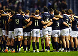 Scotland players in huddle during match against New Zealand in 2025 Autumn Internationals