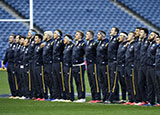 Scotland team line up during anthems before facing France in 2020 Autumn Nations Cup