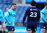 Sione Tuipulotu at team run ahead of Scotland v France match during 2026 Six Nations