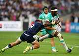 Siya Kolisi is tackled by Ben White during South Africa v Scotland match in 2023 Rugby World Cup