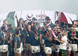 South Africa players celebrate after winning Lions series