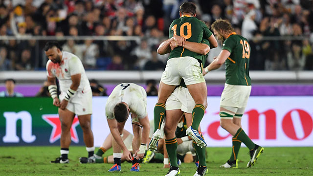 South Africa players celebrate win over England in 2019 Rugby World Cup