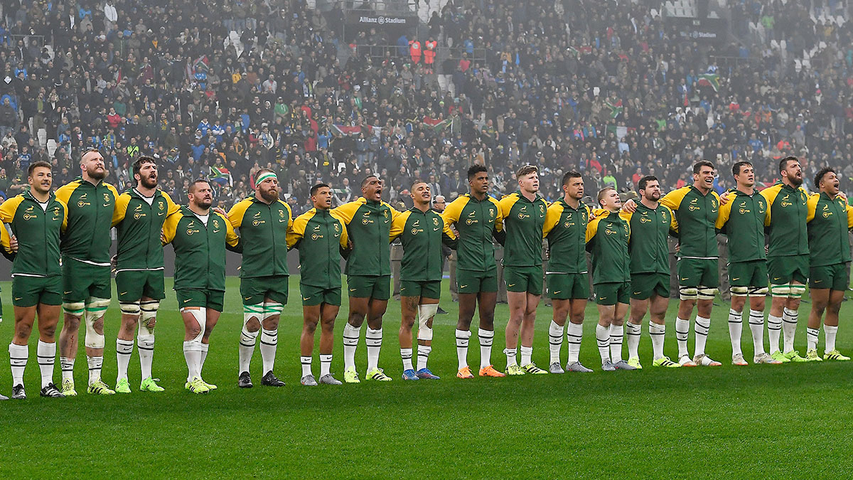 South Africa players line up before Italy match during 2025 Autumn Internationals