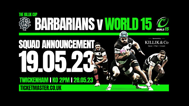 Squads announced for Barbarians v World XV match at Twickenham