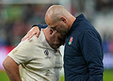 Steve Borthwick consoles his England players after defeat to South Africa in 2023 Rugby World Cup semi final