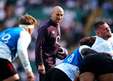 Steve Borthwick with players ahead of England v Italy match during 2025 Six Nations