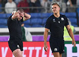 Stuart Hogg and Chris Harris look dejected after defeat to Ireland in World Cup