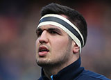 Stuart McInally during anthems in 2019 Six Nations