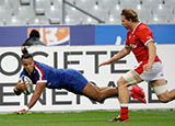 Teddy Thomas scores a try for France v Wales in 2020 autumn international