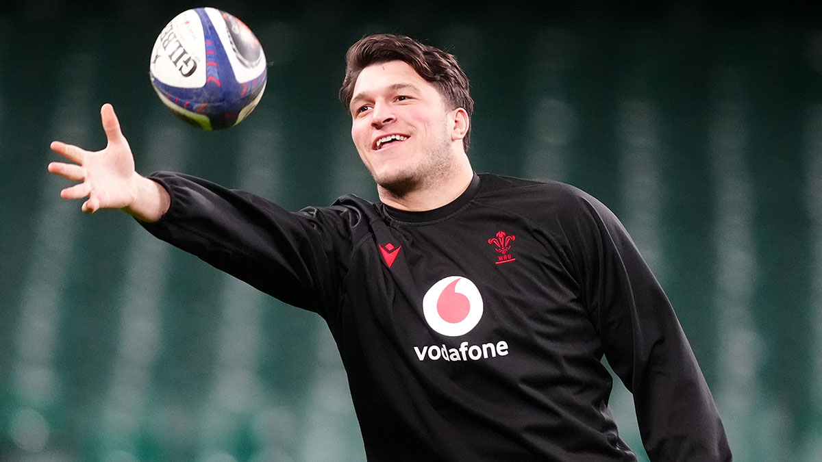Teddy Williams during a Wales training session for 2025 Six Nations