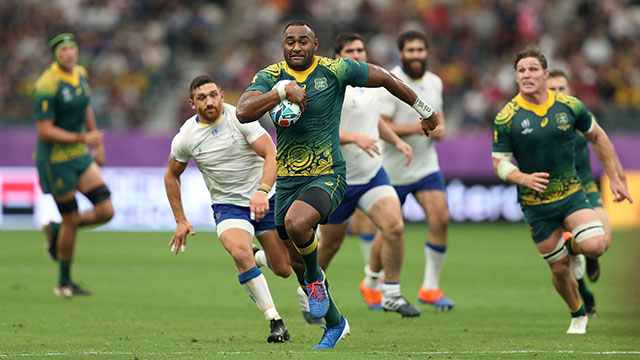 Tevita Kuridrani breaks through to score Australia's fourth try against Uruguay at World Cup