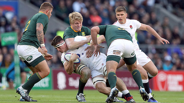 Tom Curry is tackled during England v South Africa match in 2018 Autumn Internationals