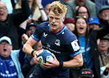 Tommy O'Brien scores a try for Leinster Rugby v Northampton Saints in 2025 Champions Cup
