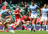 Tomos Williams scores a try for Wales against Argentina during summer series