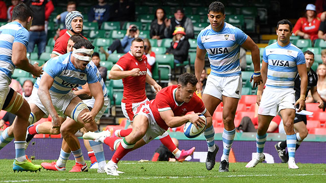 Tomos Williams scores a try for Wales against Argentina during summer series
