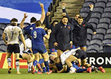 Virimi Vakatawa scores a try for France against Scotland in 2020 Autumn Nations Cup