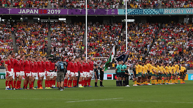 Wales and Australia line up at the 2019 Rugby World Cup
