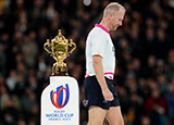 Wayne Barnes walks past the Rugby World Cup after refereeing the 2023 final