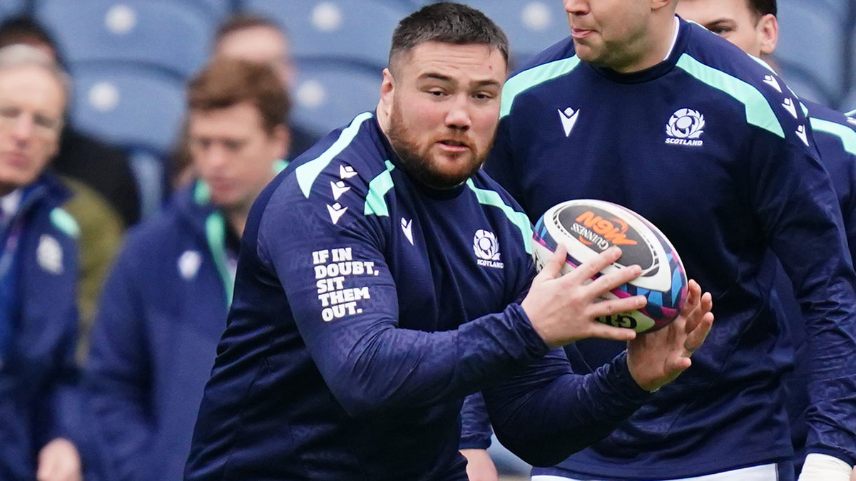 Zander Fagerson at Scotland training session during 2025 Six Nations